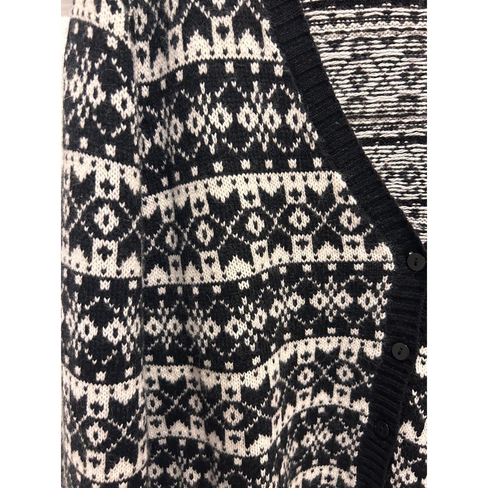 Talbots XL Black White Fair Isle Lambswool Angora Cashmere Cardigan Sweater - Picture 2 of 7